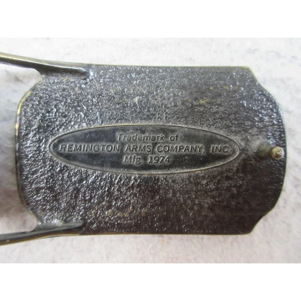Vintage Remington Western Leather Belt Mens 38 Brown Dog Buckle Hunting 1974